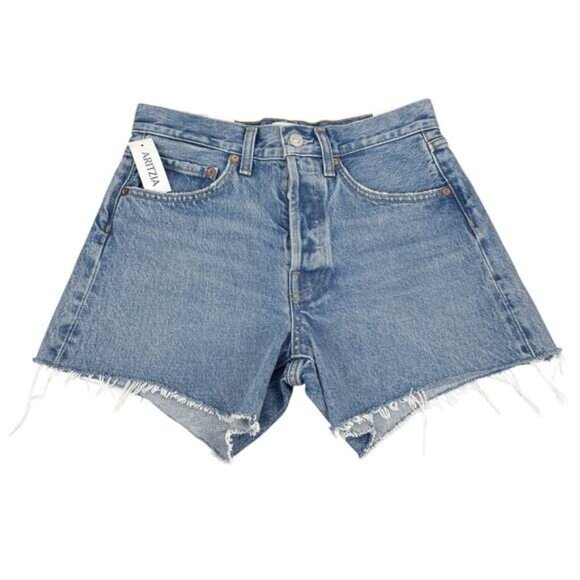 NWT AGOLDE Parker Long Mid Rise Cut-Off Denim Shorts Size 23 Fairway - Picture 5 of 11